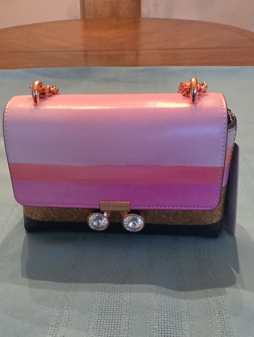 Pink Ombre Shoulder Bag with Crystal Accents